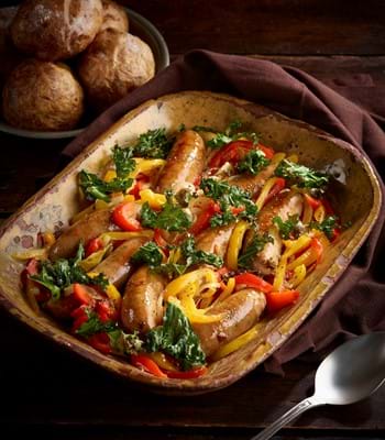 Italian Sausage Stew with peppers and crispy kale